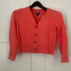 Lands' End Coral V-Neck Button Crop Cardigan Sweater S